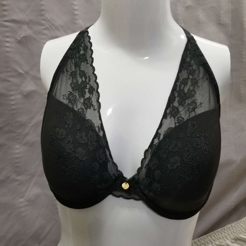 Natori Black Lace Cherry Rose Convertible Underwire Bra 36DD
